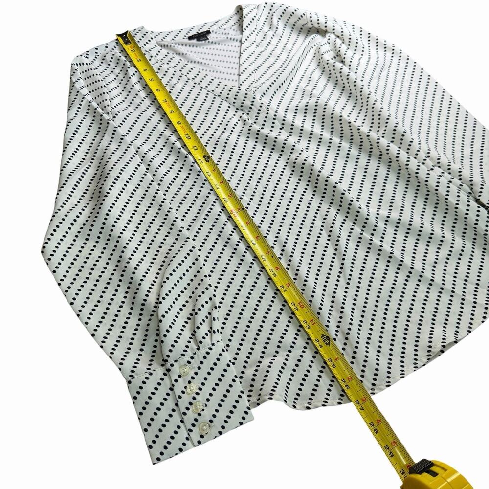 Ann Taylor V Neck Blouse Women's Polkadot Black White L/S L Career Business - Picture 7 of 10